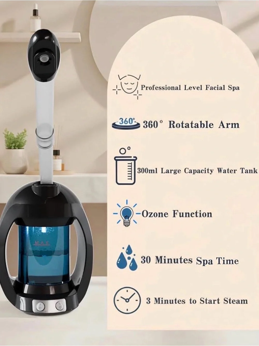 Facial Steam Vaporizer with Adjustable Arm - Black and Blue